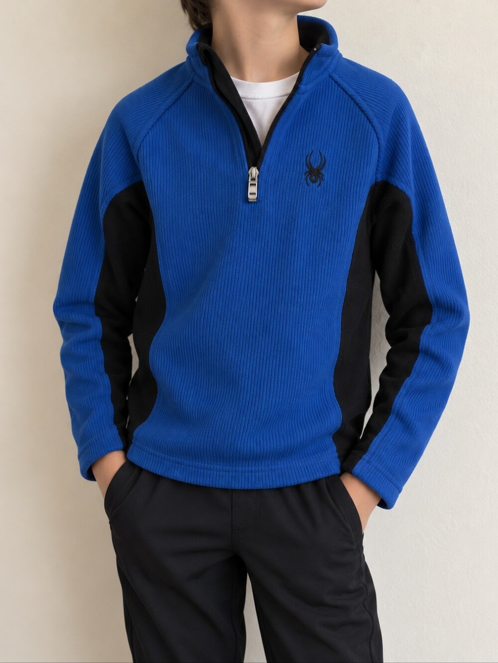 Spyder Kids Core 1/4 Zip Blue Black Fleece Sweater Youth Medium